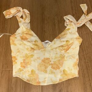 One Clothing Yellow Cream Ruched Tie Front Tank Top